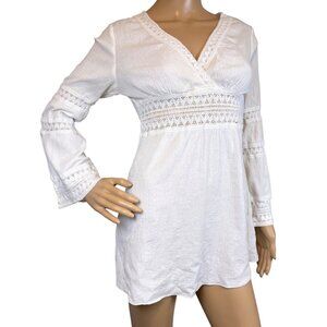 Xhilaration White Cotton Gauze Cottagecore Mini Dress Bell Sleeves Y2K 2004 Smal